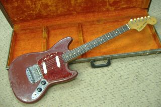 Vintage 1966 Fender Mustang Guitar Refin W/original Parts,  Silver Case Old Nr