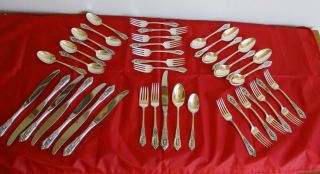 40 Pc Wallace Rose Point Sterling Silver Flatware For 8 No Monogram Exquisite