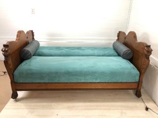 Antique Victorian Sofa Hide A Bed Lions Head Gothic Revival Couch 2