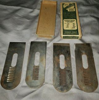 Stanley 1 5/8 Inch Irons Block Plane Set Of Four (4) Vintage W/ Box