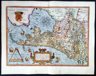 1579 Abraham Ortelius Large Antique Map Of Holland,  The Netherlands