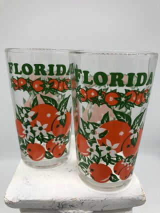 Set Of 2 - Vintage " Orange " Juice Glasses 4” Tall