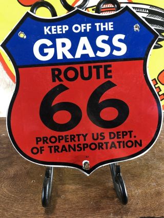 Vintage " Keep Off The Grass " Route 66  13.  5x11 Inches Porcelain,  Gas & Oil