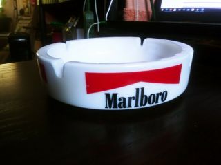Vintage Marlboro Cigarette Ashtray White Glass Collectible Made In France 5 3/4 "