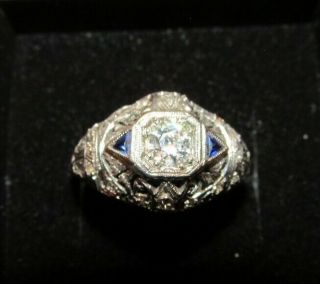 Vintage Diamond Engagement Ring 1/4 Ct Art Deco Antique Platinum