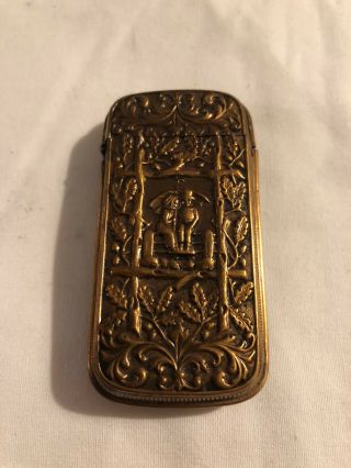 Copper Antique Art Nouveau Figural Pocket Match Safe Vesta Case Holder