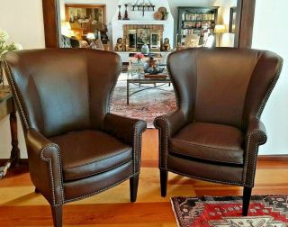 Wingback Faux Leather Chairs By Mitchell Gold - Lauren Writers Style - A Pair