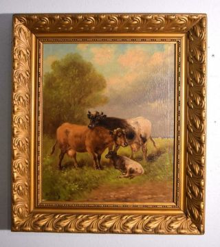Antique Painting Of A Pastoral Scene With Cows By P.  Schouten (1860 - 1922)