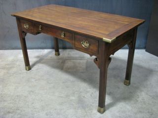 Vintage Henredon Asian Inspired Mahogany Writing Desk With Three Drawers