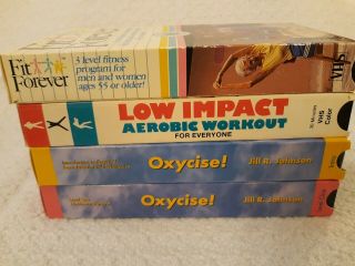 4 Vintage Vhs Exercise Tapes - Fit Forever,  Low Impact,  Oxycise Intro & Volume 1