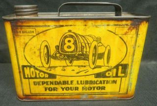 Rare Antique Arveson Race Car Graphic 1/2 Gallon Motor Oil Can Dj84