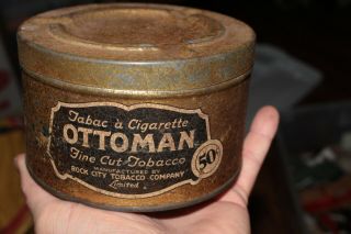 Vintage 50 Cent Canadian Ottoman Round Tobacco Tin/ashtray Lid Tin Can - M7