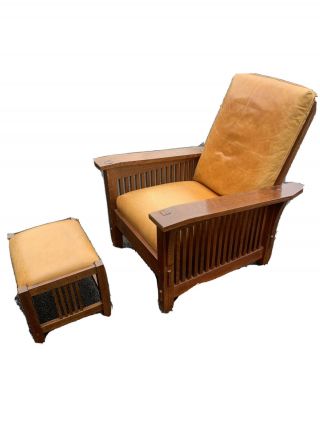 Stickley Oak Mission Morris Chair W/ Ottoman (a)