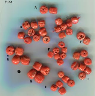 Coral Beads,  Natural Mediterranean Red Undyed Vintage Baroque Barrell Beads C361