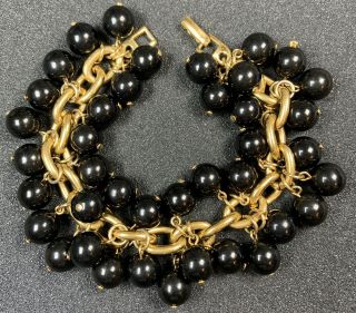 Signed Napier High End Vintage Bracelet 7.  5” Gold Tone Black Glass Beads Lot2