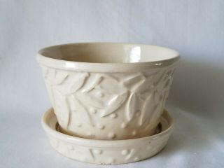 Vintage Mccoy Pottery Flower Pot Planter White Leaves & Dots Hobnail 3 1/4 " X 5 "