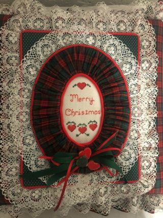 Vintage Handmade Christmas Fabric,  Lace And Cross Stitch Binder Photo Album
