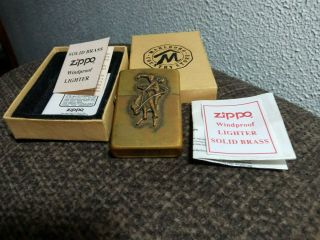 1994 Zippo Lighter; Marlboro Man Country Store Cowboy & Horse; Vintage Brass