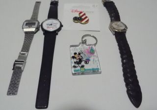 Vintage Novelty 3 Watches Disney & More.  Lorus Bradley Key Chain Pin