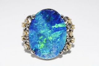 $9,  000 14.  40ct Antique Art Deco Natural Boulder Opal & Diamond Platinum/18k Ring
