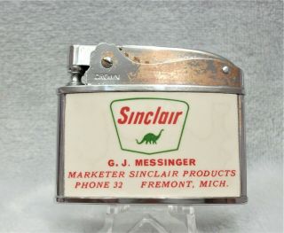 Vintage Sinclair Gas & Oil Flat Advertising Lighter Lqqk " Dino The Dinosaur "