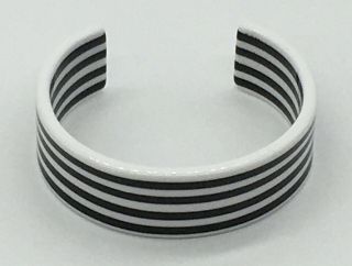 Vintage Retro Lucite Plastic Black White Stripe Cuff Bangle Bracelet