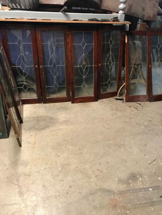 Mk 97 Set Of Eight Matching Antique Leaded Glass Cabinet Doors 16 X 41.  5