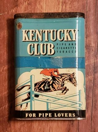 Vintage Kentucky Club Pipe Cigarette Pocket Tobacco Tin Horse