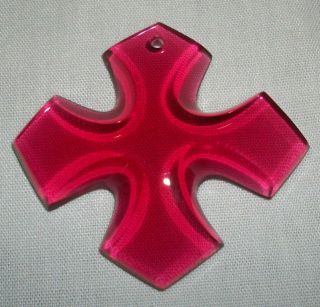Vintage Signed Baccarat Red Crystal Glass Maltese Cross Pendant