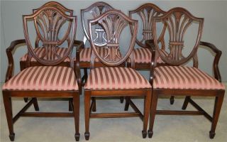 18596 Set Of 6 Mahogany Shield Back Dining Chairs – Twin Arms