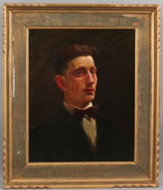 Antique Charles Carlino York Artist Self Portrait Oil Painting Carved Frame