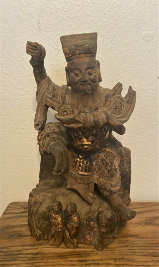 Antique Chinese Carved Wood Warrior Guan Yu Gong Altar Temple God Figure Statue