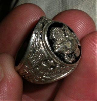 Antique Eagle World War 2 Ww2 Era United States Army Sterling Silver Ring Vafo
