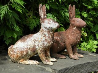 Antique Cast Iron Rabbit Yard/garden Art – Rare Full Size Pair