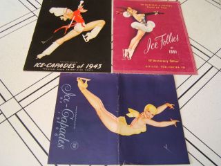 3 Vintage Ice Capades Follies Pin Up Covers Petty & Fritz Willis 1943 1946 1951
