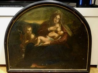 Huge 17th Century Italian Old Master Madonna Feeding Christ & Infant St John