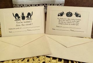 2 Vintage Halloween Party Invitations With Envelopes,  Paper Ephemera