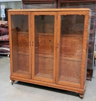Antique Tiger Oak Bookcase With Three Doors