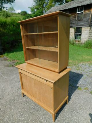 50s MCM Heywood Wakefield CADENCE Bookcase Curio Record Cabinet Sliding Glass DR 3