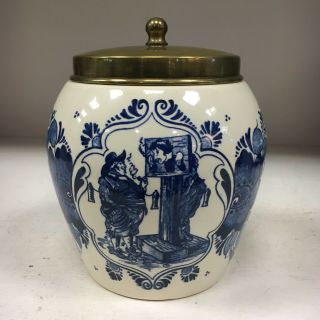 Vintage Blue Delft Tobacco Jar Van Rossem 