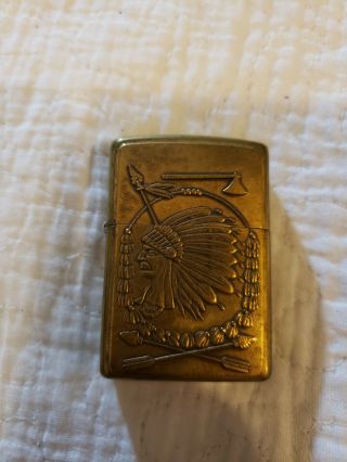 Zippo Lighter.  " American Indian " Barrett Smythe Design.  Brass.