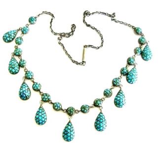 Rare Antique Victorian Pave Persian Turquoise Silver Pendant Drop Necklace