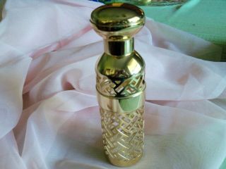 Vintage Guerlain Shalimar Gold Lattice Bottle Cover Holds 3.  1 Oz.  Bottle Spray