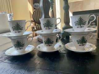 Vintage Set Of 6 Nikko Happy Holidays Coffee / Tea Cups And Saucers