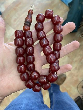 Ottoman Antique Faturan Cherry Amber Bakelite Islamic Prayer Beads 102 Grams