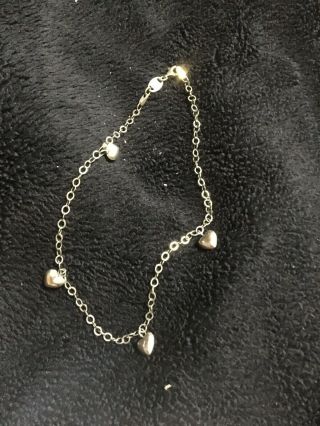 Stamped Jcm 925 1/20 10k Gold Vintage Puffy Heart Charm Bracelet 10 Inches Long