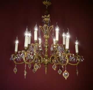 Fine Crystal Brass Chandelier 12 Light Lustre Home Decor Old