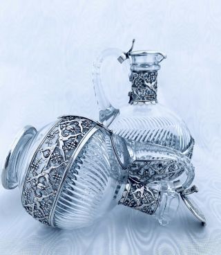 Antique French Sterling Silver And Crystal Decanter