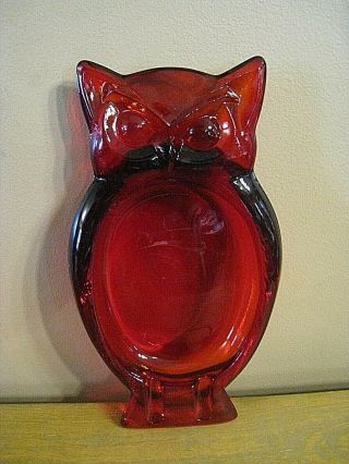 Vintage Ruby Red Art Glass Viking Glass Owl Ashtray Mid Century Modern Htf