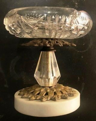 American Heavy Cut Crystal Pedestal Ashtray with Marble Base 2